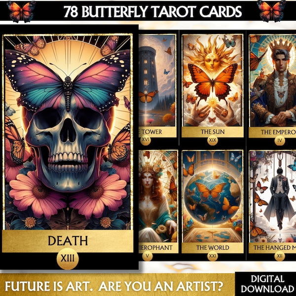 Butterfly Tarot Deck 78 Tarot Cards Deck Printable Tarot Cards Deck Unique Oracle Card Deck Printable Digital Download Tarot Card Set PNG