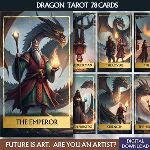 Drachen Tarotkarten 78 Tarotkarten Deck Druckbare VollTarotkarten Deck Einzigartige Orakel Karten Deck Druckbare Digitaler Download Tarotkartenset PNG