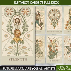 Digital Tarot Deck Art Nouveau Tarot Cards Deck Printable Full Deck Tarot Cards Deck Unique Oracle Deck Printable Digital Download Tarot