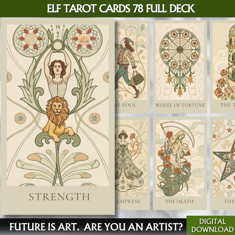 Digital Tarot Deck Art Nouveau Tarot Cards Deck Printable Full Deck ...