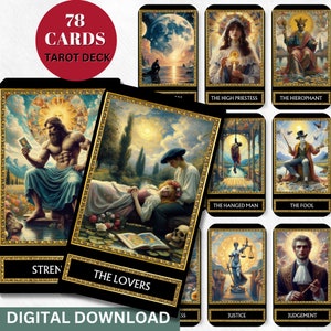 Baraja de 78 cartas del tarot de Monet Art Design para imprimir Baraja completa de cartas del tarot Baraja única de cartas del oráculo para imprimir Descarga digital Juego de cartas del tarot PNG