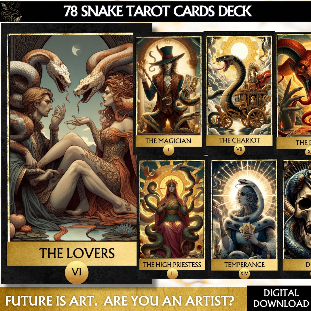 Digital 78 Snake Tarot Cards, Printable Tarot Deck Digital Cards Deck ...