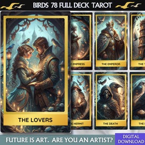 Digital Birds Tarot Deck Fairy Tarot Cards Deck Printable FullDeck Tarot Cards Deck Unique Oracle Card Deck Printable Digital Download Tarot
