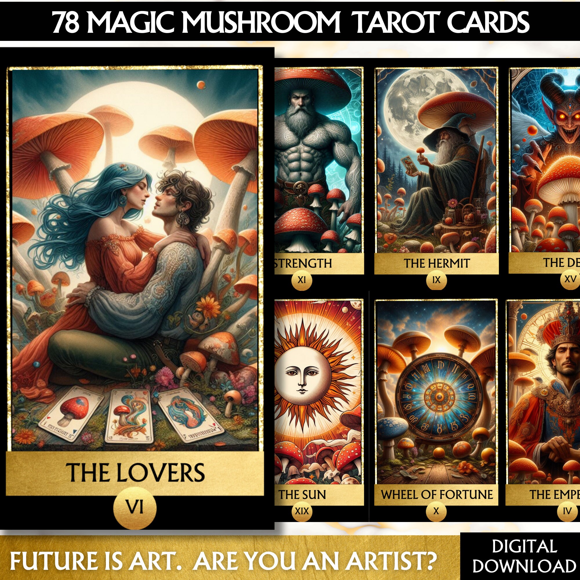 78 Tarot Cards Deck Magic Mushrooms Tarot Deck Digital Mushroom Artwork