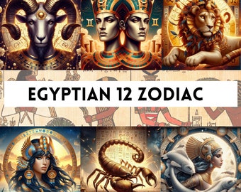 Egyptian Zodiac Tarot Cards Clipart, 12 Zodiac Cards Png, Zodiac Design Clipart, Zodiac for POD, Zodiac Vector File, Zodiac Digital File,