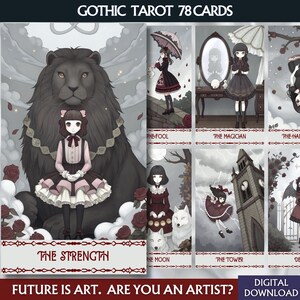 Cartas de Tarot Únicas, Baraja Digital de Tarot, Cartas de Tarot Imprimibles, Baraja Gótica de Tarot, Tarot Kawaii Espeluznante, Regalo de Halloween, 78 Cartas de Tarot