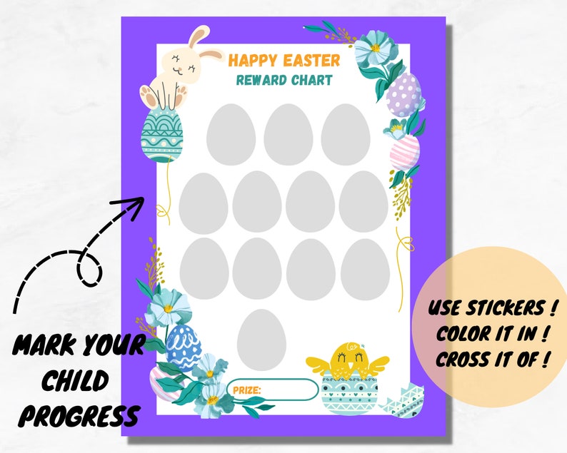 Printable Easter Eggs Reward Chart& Stickerhappy Easter Potty Etsy