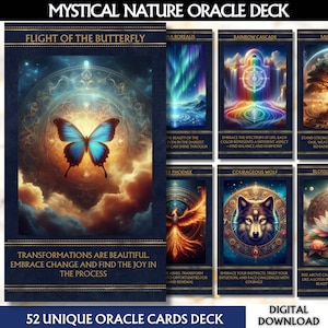 Mazzo digitale Mystical Nature Oracle di 52 carte ispirate alla natura, mazzo di oracoli della saggezza, mazzo di oracoli stampabile, carte esoteriche, carte divinatorie