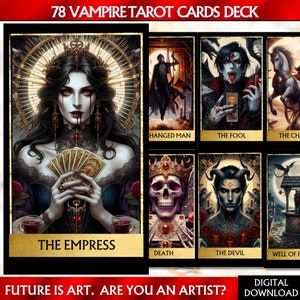 78 Tarot Karten Deck Vampir Tarot Deck, Digitales Gothic Tarot Deck Tarot Karten ausdruckbar, Orakel Deck, Einzigartiges Tarot Deck für Anfänger