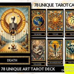 Jeu de 78 cartes de tarot artistiques uniques Jeu de cartes de tarot numériques Jeu de cartes de tarot Pdf Jeu de cartes unique Oracle Cartes imprimables Jeu de cartes de tarot sagesse