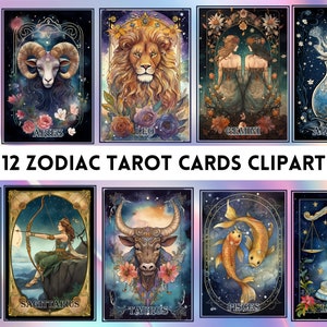 Zodiac Tarot Cards Clipart, 12 Zodiac Cards Png, Zodiac Design Clipart, Zodiac for POD, Zodiac Vector File, Zodiac Digital File, Oracle Card