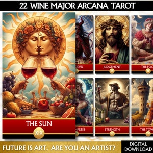 Wine Lover 22 Major Arcana Tarot Cards, Printable tarot deck Digital Wine Tarot Cards deck Unique tarot deck beginner, Wine Tarot Clipart
