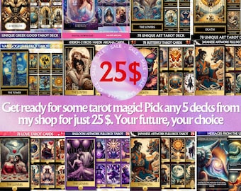 Printable Tarot Deck Bundle Digital Tarot Cards Bundle Artwork Printable Tarot cards, printable oracle deck, Unique tarot deck beginner