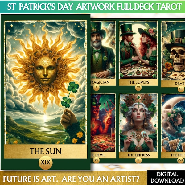 Saint Patrick's Day 78 Tarot Cards Deck Green tarot deck Digital Tarot deck Printable tarot cards, printable oracle deck, love oracle deck