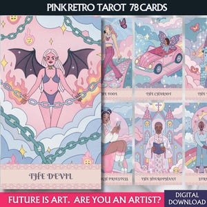 Baralho de cartas de tarô rosa, cartas de tarô exclusivas, baralho de cartas de tarô digital, cartas de tarô para impressão, presente de tarô fofo, 78 cartas de tarô, cartão de oráculo para impressão