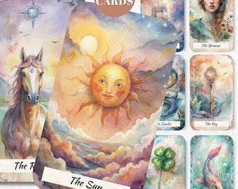 Watercolor Tarot Lenormand Tarot Cards Deck Tarot Deck Digital Tarot Prints Printable Tarot cards, printable oracle deck, Unique tarot deck