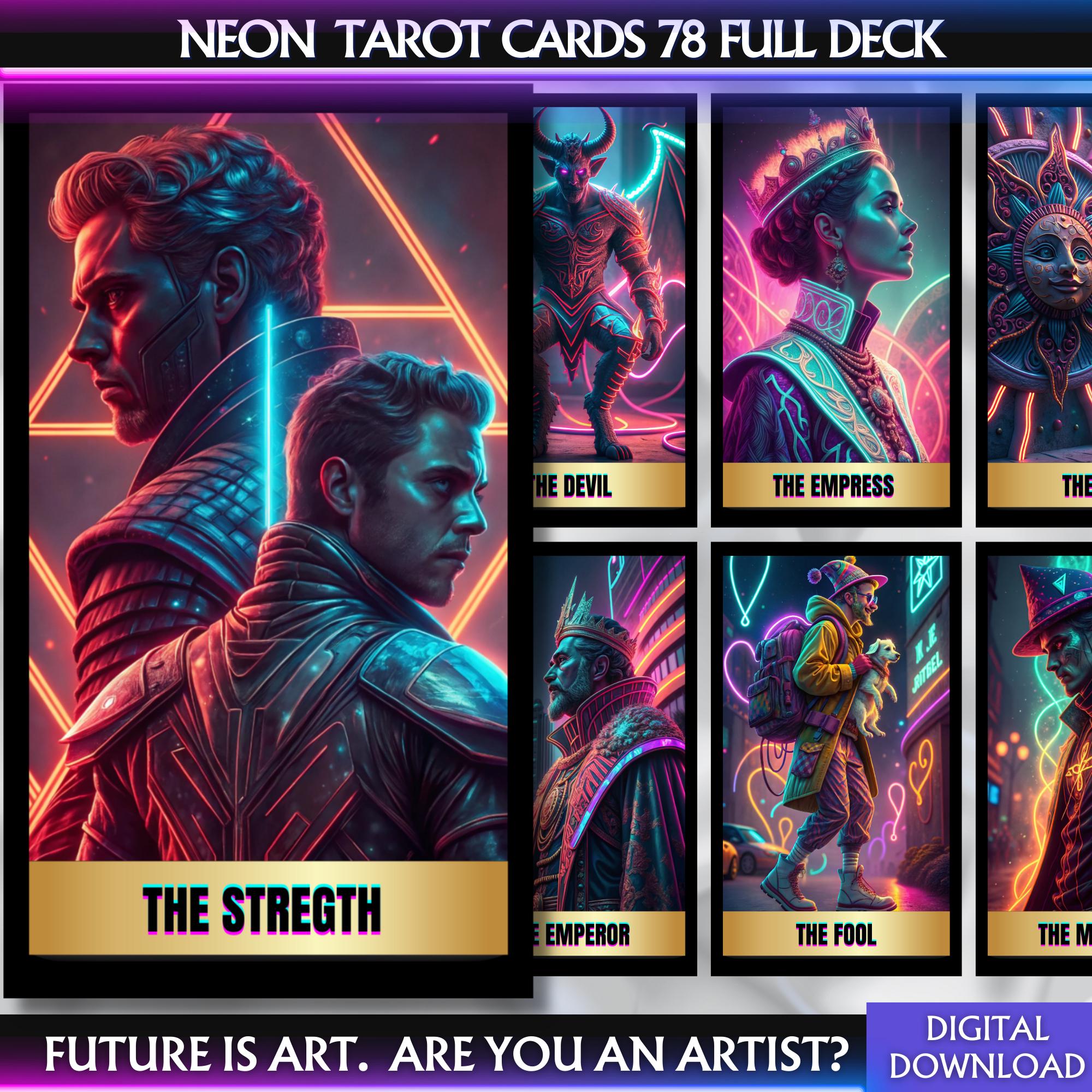 Digital Cyberpunk Tarot Deck Neon Tarot Cards Deck Printable Fulldeck ...
