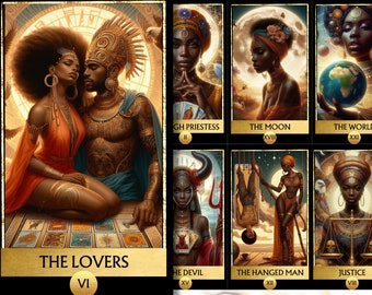 African Woman 22 Major Arcana Tarot Cards, Printable tarot deck Digital African Tarot Cards deck Unique tarot deck beginner, Afro Girl Art