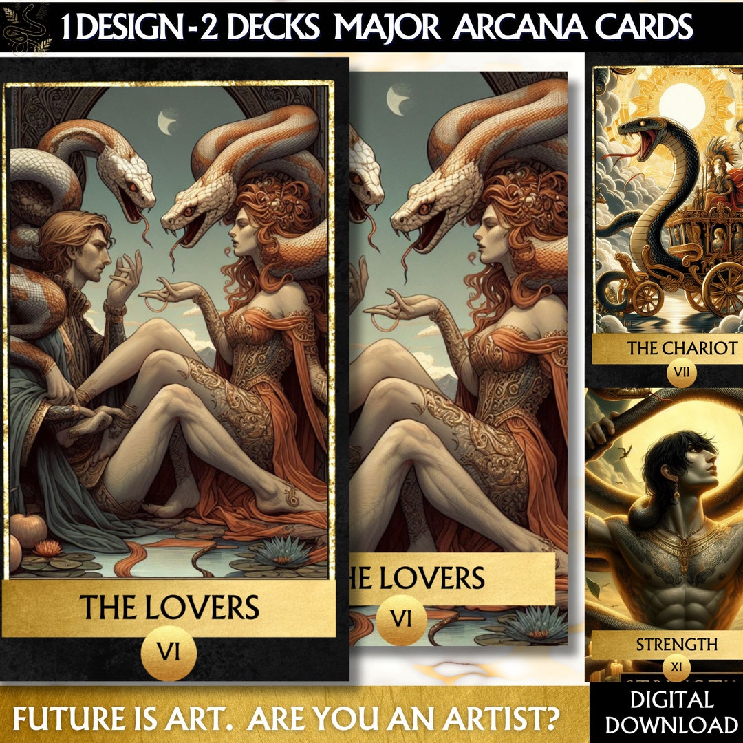 Digital 22 Major Arcana Snake Tarot Cards, Printable Tarot Deck Digital ...