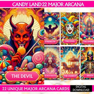 Printable Candy Major Arcana Cards Deck Digital Tarot Cards Deck Pdf Tarot Card Unique Oracle Card Deck Printable Fairy Cards occult