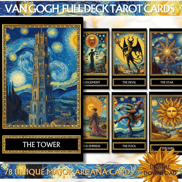 Van Gogh Art Design 78 Tarot Cards Deck Printable FullTarot Cards Deck Unique Oracle Card Deck Printable Digital Download Tarot Card Set PNG