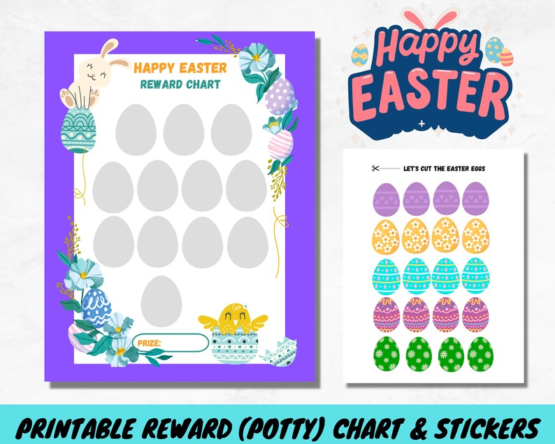 Printable Easter Eggs Reward Chart& Stickerhappy Easter Potty Etsy