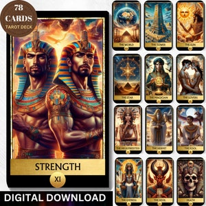 Ägyptische 78 Tarotkarten, druckbares Tarotkarten-Deck Digitales Ägypten Tarotkarten-Deck Einzigartiges Tarot-Deck für Anfänger, Ethnisches Tarot, Tarot-Leser, Orakel