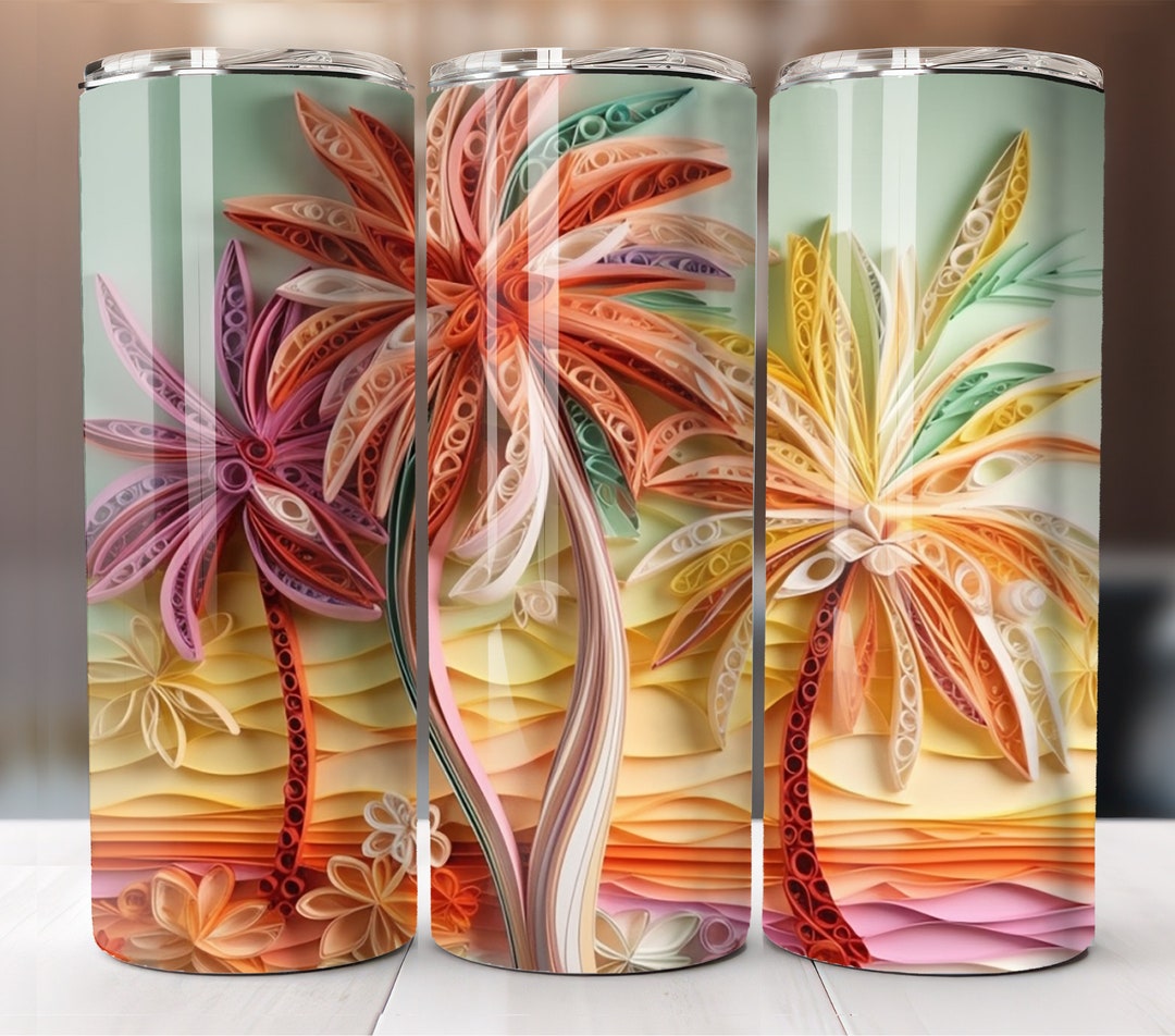 3D Quilling Palm Tree Digital Art Paper Quilling 3D Tumbler Etsy