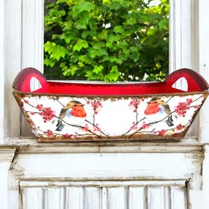 Robin-planterare, fönsterlådor, träplanterare, Robin-kruka, Robin-presenter, present till henne, utomhusplanterare, trädgårdsdekor, Robins utseende