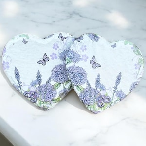 Floral Coasters, Slate Coasters, Heart Shaped Coasters, Lavender Coaster, Lavender Decor, Purple Coasters, Gifts for Mum, Pretty Coasters