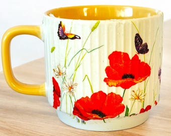 Lot De 4 Tasses En Porcelaine Fine Motif Coquelicots Rouges