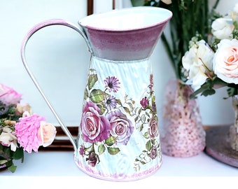 Planter, Jug Planter, Unique Vase, Jug for Flowers, Pretty Flower Vase, Metal Jug, Floral Pitcher, Jug Vase, Shabby Chic Planter, Plant Pots