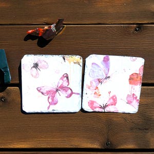 Butterfly Coasters, Slate Coasters, Butterfly Decor, Butterfly Gift, Pretty Coasters, Unique Coasters, Gift for Mum, Watercolour Butterflies
