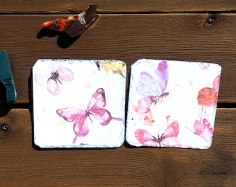 Posavasos de mariposa, posavasos de pizarra, decoración de mariposas, regalo de mariposas, posavasos bonitos, posavasos únicos, regalo para mamá, mariposas de acuarela