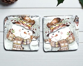 Schneemann Schiefer Untersetzer: Festliche Weihnachtsdeko, Geschenk für Mama