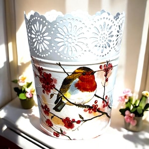 Maceta de petirrojo, Maceta de metal, Jarrón para tumba, Jarrón para tumba de petirrojo, Maceta, Macetas y jardineras, Regalos de petirrojo, Decoración de petirrojo, Regalo para mamá, Regalo