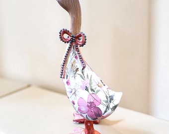 Autumn Floral Duck Ornament, Decorative Duck Figurine, Handmade Home Decor Gift, Copper & Crystal Detail
