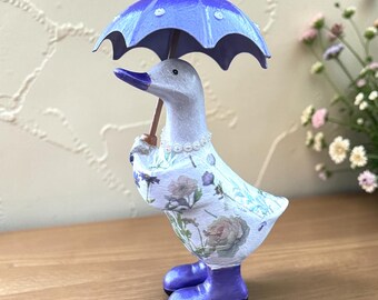 Luxury Vintage Floral Duck with Umbrella, Duck Figurine,  Crystal Gift for Her