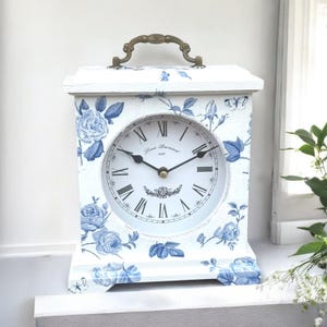 Manteluhr, Kaminuhr, Uhren für Kaminsims, Chinoiserie-Dekor, Chinoiserie-Dekor, blaue und weiße Uhr, Muttertagsgeschenk, Geschenk für Mama