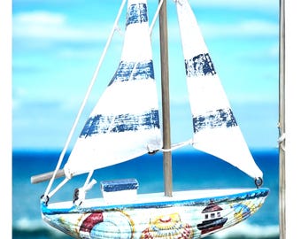 Adorno de yate, barco de madera, decoración náutica, adorno de barco, decoraciones costeras, regalos de barco, regalo del día del padre, decoración de velero, regalo para papá