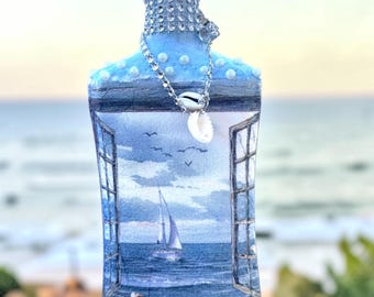 Nautical Decorative Bottle, Coastal Sea View Yacht Décor, Handmade Seaside Gift