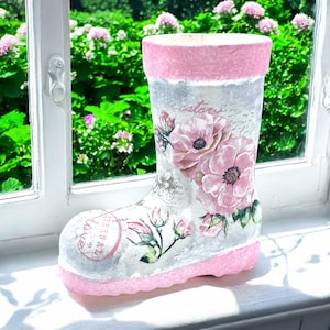Vintage Planter, Floral Planter, Shabby Chic Planter, Floral Plant Pot, Gift for Mum, Pretty Planter, Wellington Planter, Boot Planter, Gift