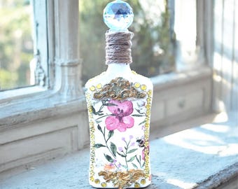 Botella decorativa floral, lámpara de botella, jarrones bonitos, regalos únicos
