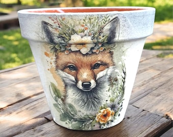 Maceta con forma de zorro, maceta de terracota, regalos con motivos de zorros, soporte para flores, decoración de jardín.