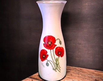 Poppy Vase, Glass Vase, Tall Vases, Red Poppy Decor, Poppy Gifts, Gift for Her, Floral Vase, Unique Vases, Bouquet Vase, Flower Decor, Gifts