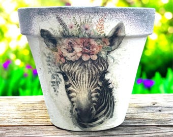 Maceta de terracota, jardinera con diseño de cebra, maceta para suculentas de interior y exterior, regalo decorativo para el jardín.