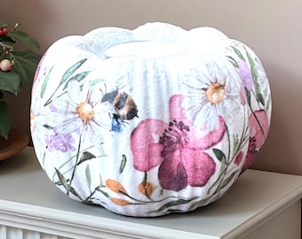 Hand Painted Ceramic Pumpkin Tea Light Holder: Vintage Floral Decoupage