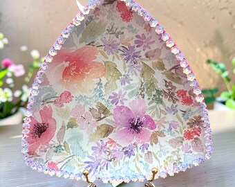 Pastel Floral Glass Dish, Handmade Trinket Dish, Decorative Serving Plate, Contemporary Home Decor, Key Bowl