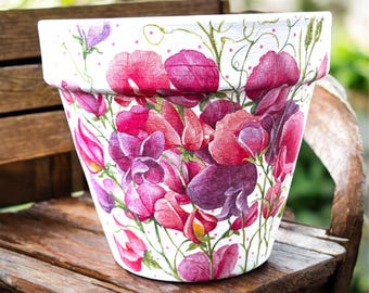 Maceta para guisantes de olor, maceta de terracota, soporte para flores, decoración floral para el hogar.