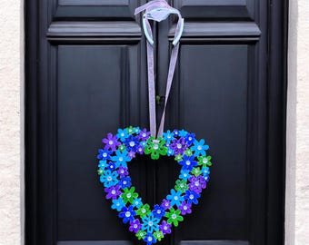 Corona floral, corona de madera, adorno de puerta de madera